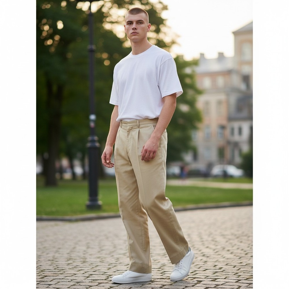 Lands' End Chino‎ Pants 36x30 Tan Excellent Straight Leg Flat Front Khaki Twill